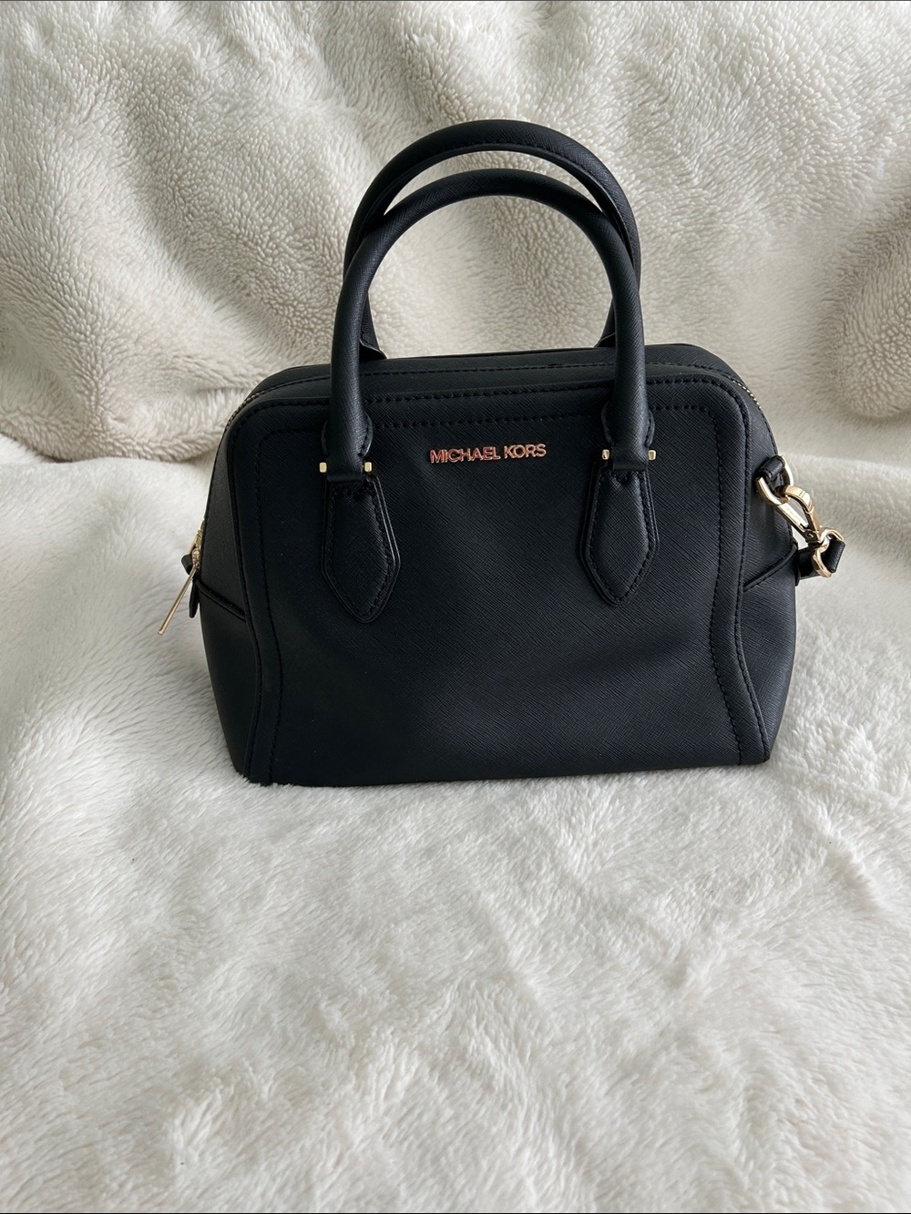 Michael Kors Black Leather Satchel with Gold Accents